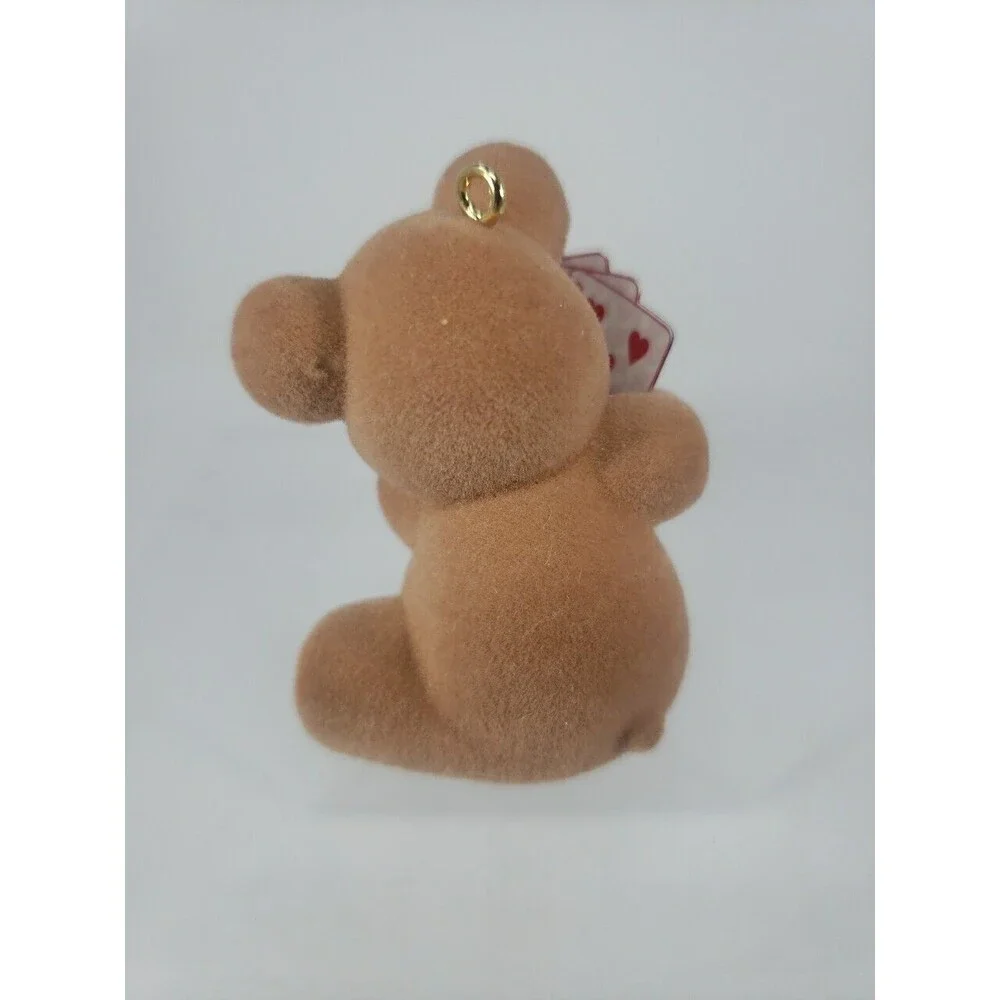 Hallmark BEARY Vintage Bear Ornament 1990 Santa Cards Flocked Christmas Holiday